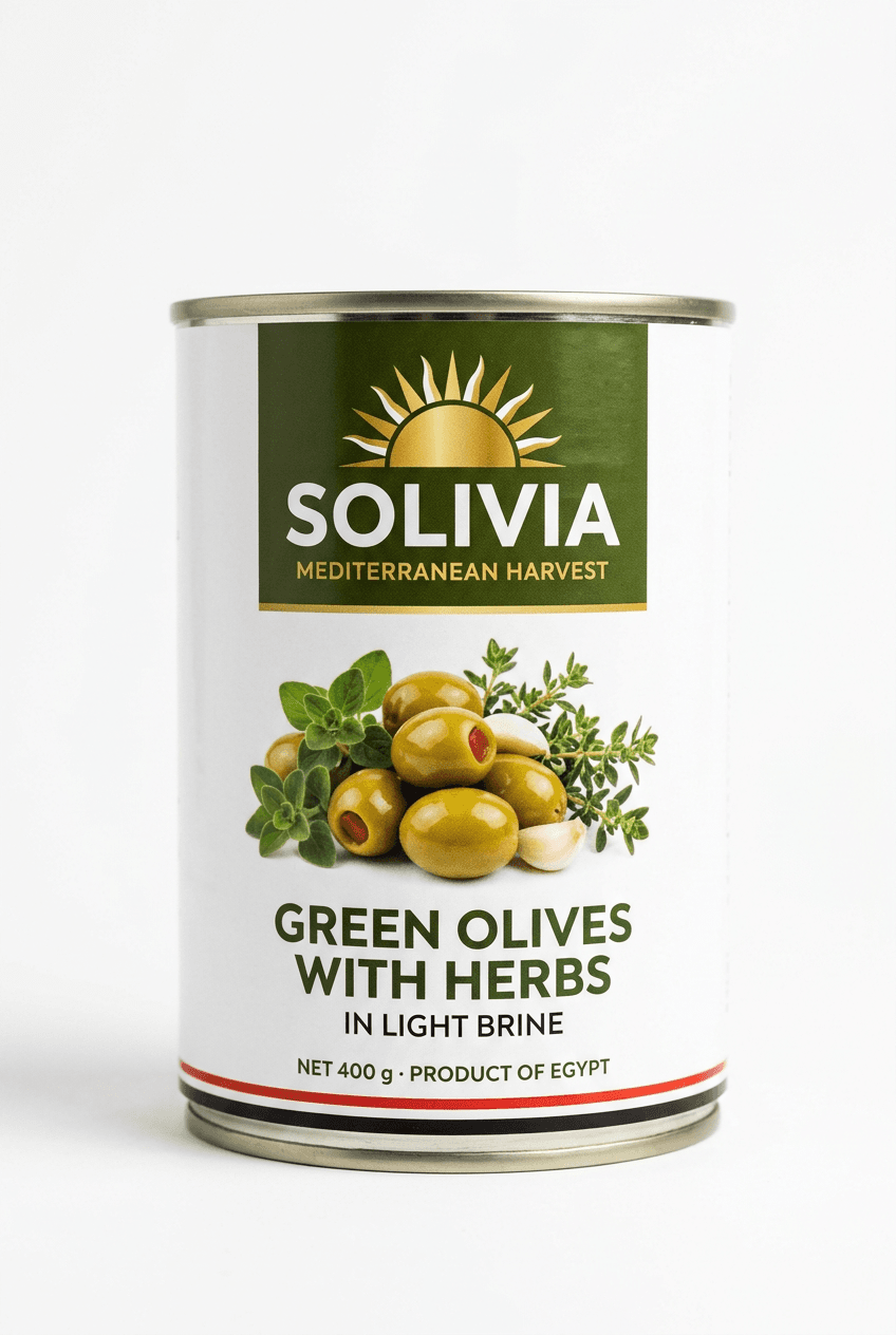 SOLIVIA Green Olives with Herbs 400 g can