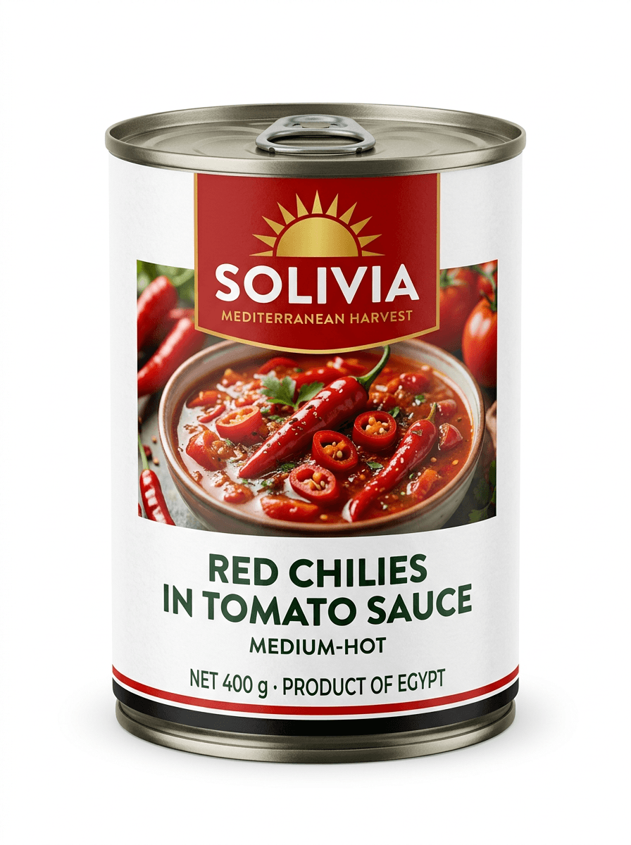 SOLIVIA Red Chilies in Tomato Sauce 400 g can